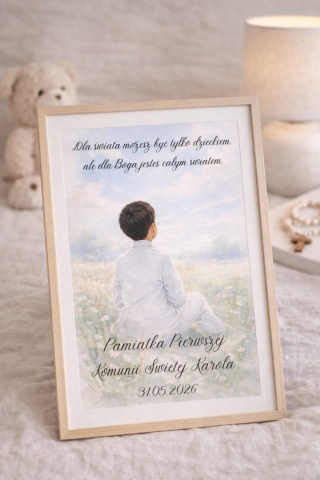 Pamiątka Komunijna, obraz dziecka na łące