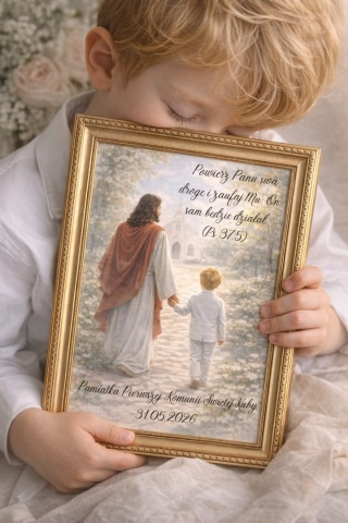 Pamiątka Komunijna, dziecko z Jezusem